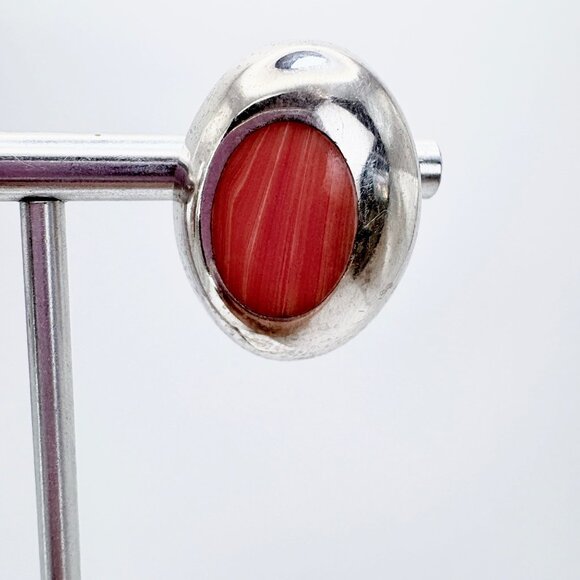 VTG Sterling SIlver 925 Spiny Oyster Bezel Set Stud Earrings Size 1" Length - Picture 5 of 9